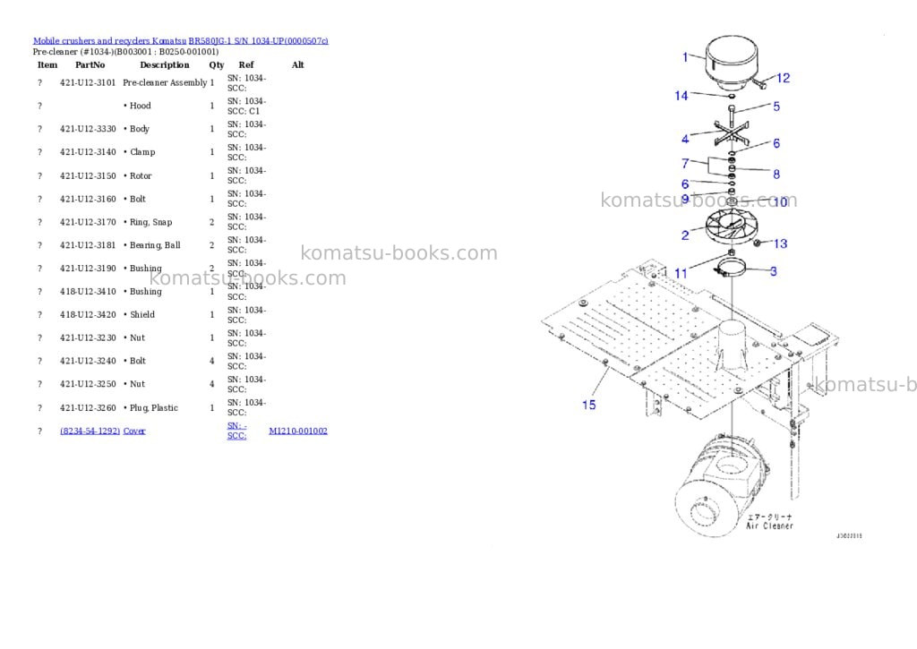 Komatsu br580jg-1 s/n 1034-up Parts catalog cover Page 2 Komatsu br580jg-1 s/n 1034-up Parts catalog cover Page 2
