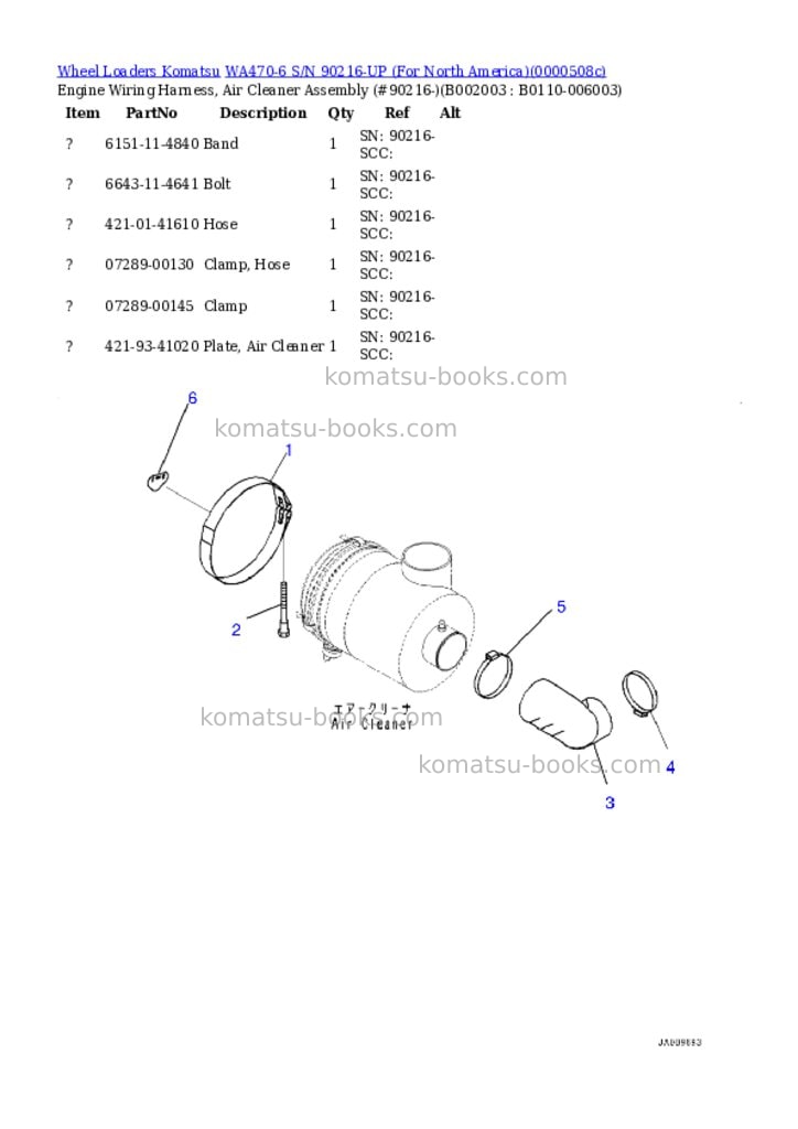 Komatsu WA470-6 S/N 90216-UP (For North America) Parts catalog cover Page 3