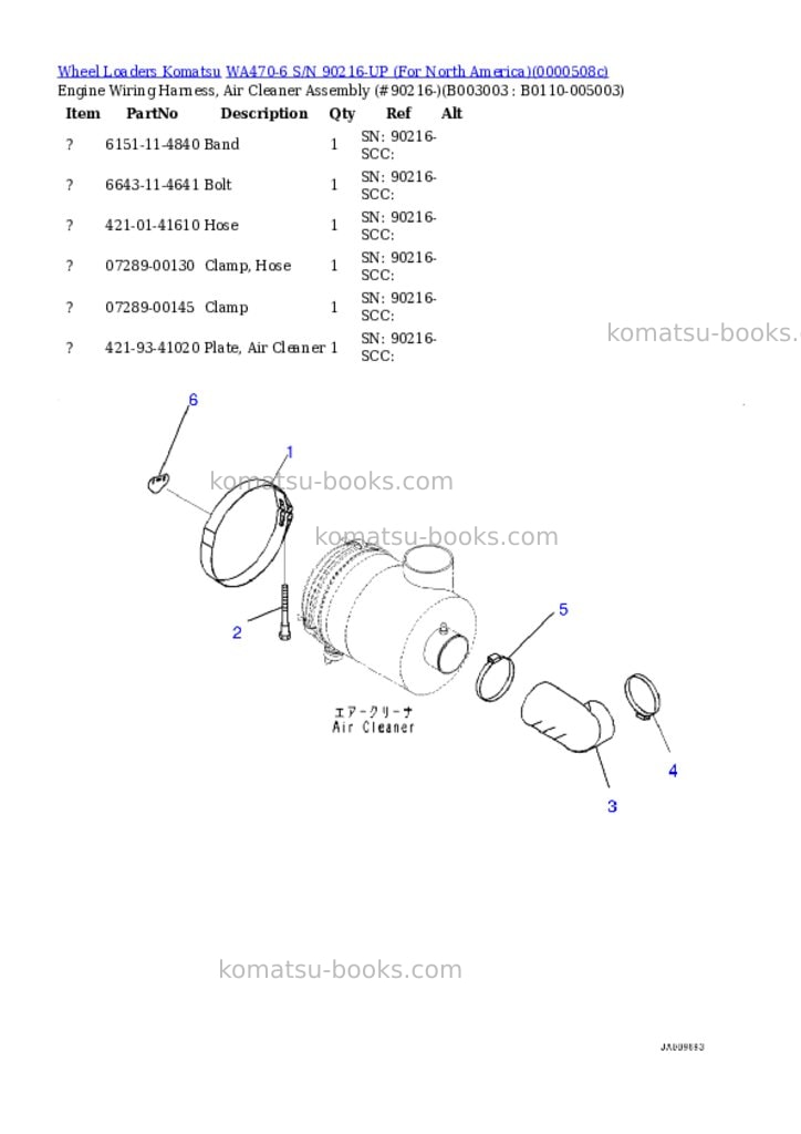 Komatsu WA470-6 S/N 90216-UP (For North America) Parts catalog cover Page 7