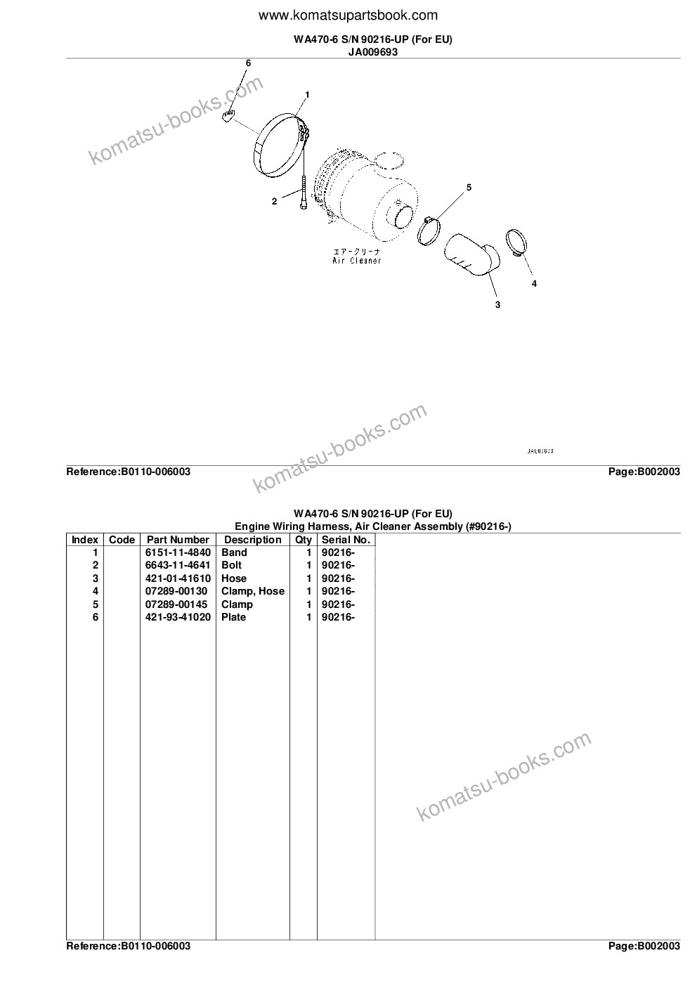 Komatsu WA470-6 S/N 90216-UP (For EU) Parts catalog cover Page 9 Komatsu WA470-6 S/N 90216-UP (For EU) Parts catalog cover Page 9