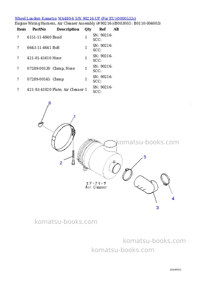 Komatsu WA480-6 S/N 90216-UP (For EU) Parts catalog cover Page 2 Komatsu WA480-6 S/N 90216-UP (For EU) Parts catalog cover Page 2