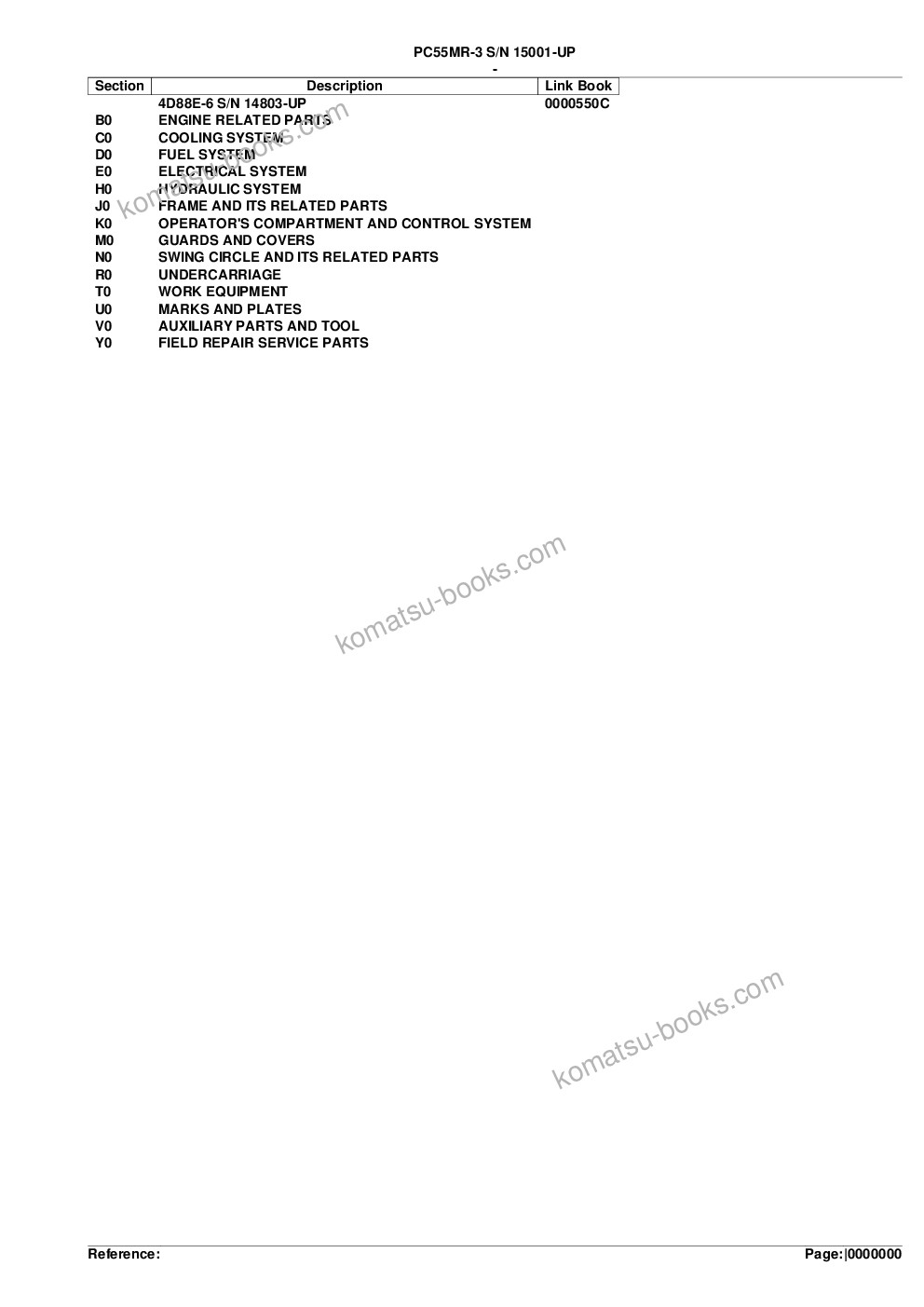 Komatsu pc55mr-3 s/n 15001-up Parts catalog cover
