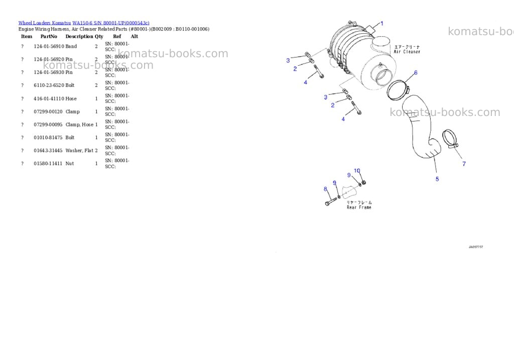 Komatsu wa150-6 s/n 80001-up Parts catalog cover Page 9