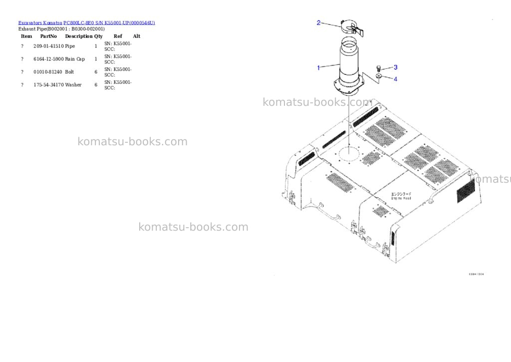 Komatsu pc800lc-8e0 s/n k55001-up Parts catalog cover Page 4 Komatsu pc800lc-8e0 s/n k55001-up Parts catalog cover Page 4
