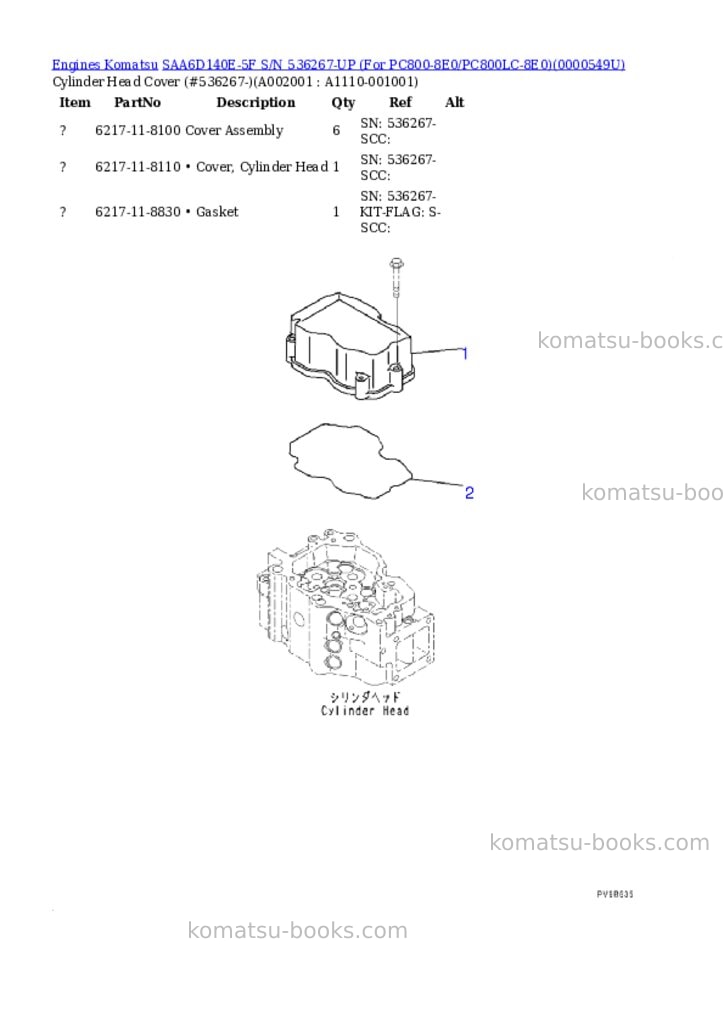 Komatsu saa6d140e-5f s/n 536267-up for pc800-8e0/pc800lc-8e0 Parts catalog cover Komatsu saa6d140e-5f s/n 536267-up for pc800-8e0/pc800lc-8e0 Parts catalog cover