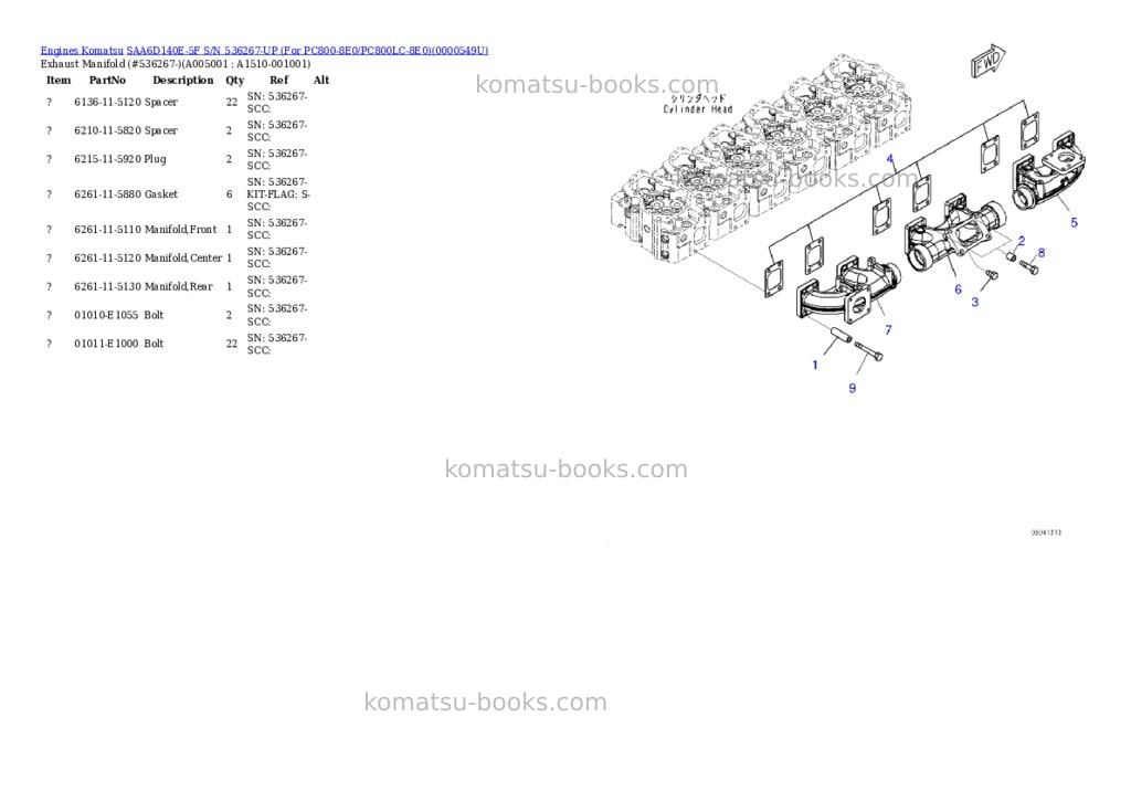 Komatsu saa6d140e-5f s/n 536267-up for pc800-8e0/pc800lc-8e0 Parts catalog cover Page 4 Komatsu saa6d140e-5f s/n 536267-up for pc800-8e0/pc800lc-8e0 Parts catalog cover Page 4