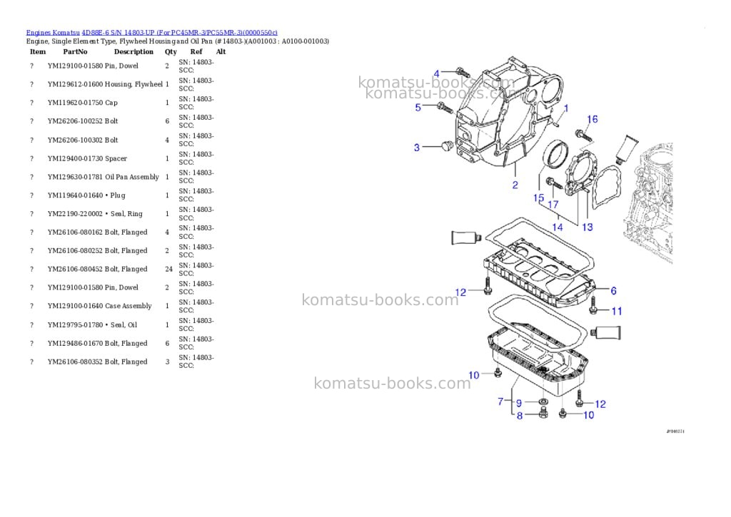 Komatsu 4d88e-6 s/n 14803-up for pc45mr-3/pc55mr-3 Parts catalog cover Page 2 Komatsu 4d88e-6 s/n 14803-up for pc45mr-3/pc55mr-3 Parts catalog cover Page 2