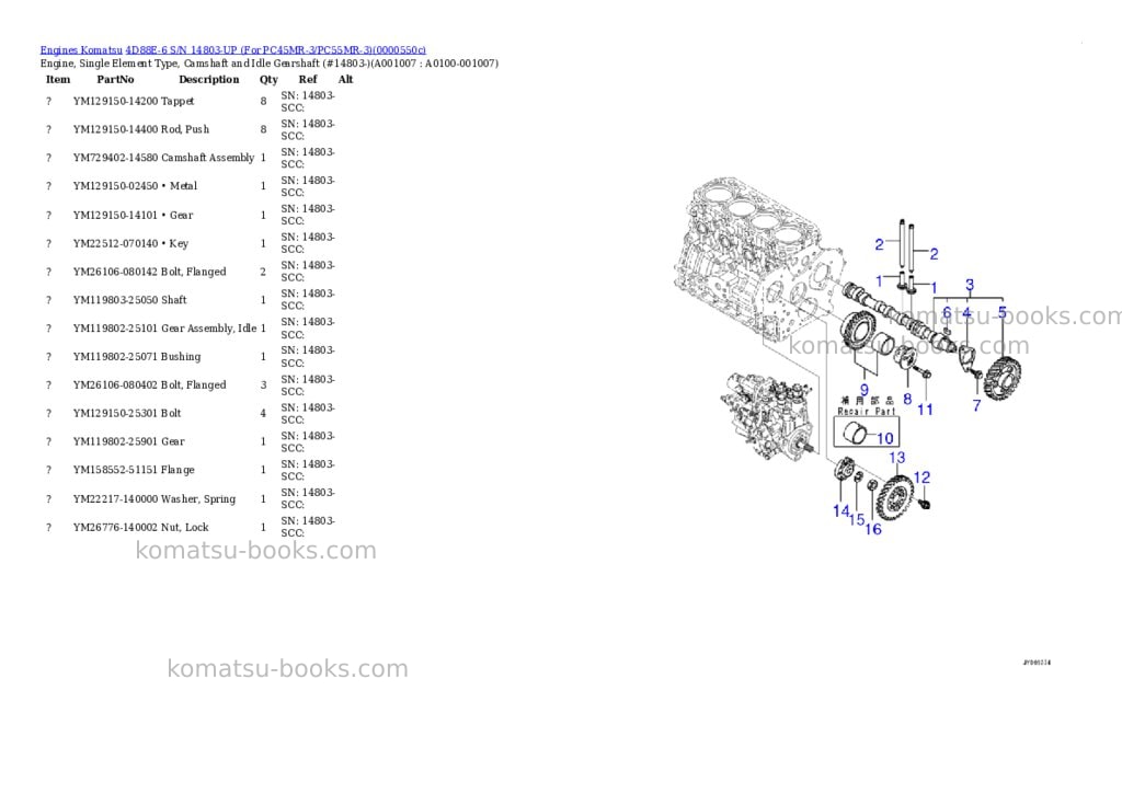 Komatsu 4d88e-6 s/n 14803-up for pc45mr-3/pc55mr-3 Parts catalog cover Page 6 Komatsu 4d88e-6 s/n 14803-up for pc45mr-3/pc55mr-3 Parts catalog cover Page 6