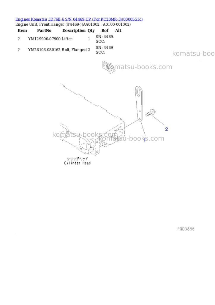 Komatsu 3d76e-6 s/n 04469-up for pc20mr-3 Parts catalog cover Komatsu 3d76e-6 s/n 04469-up for pc20mr-3 Parts catalog cover