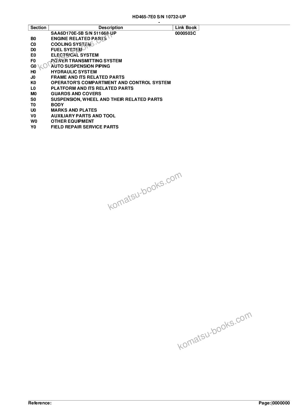 Komatsu hd465-7e0 s/n 10732-up Parts catalog cover