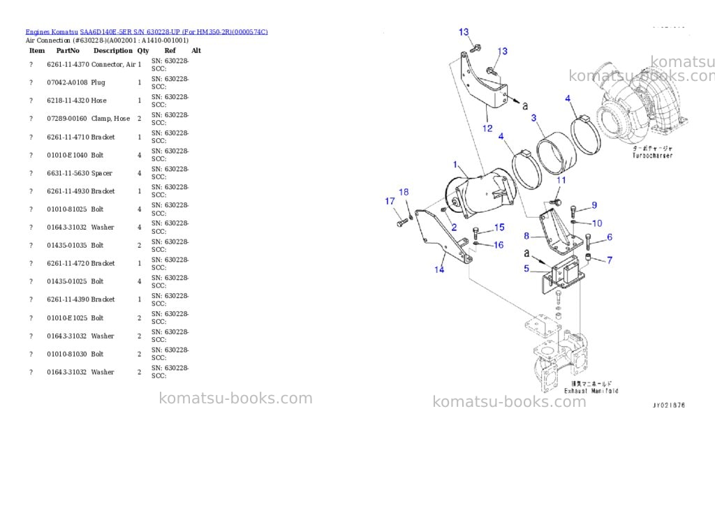 Komatsu saa6d140e-5er s/n 630228-up for hm350-2r Parts catalog cover