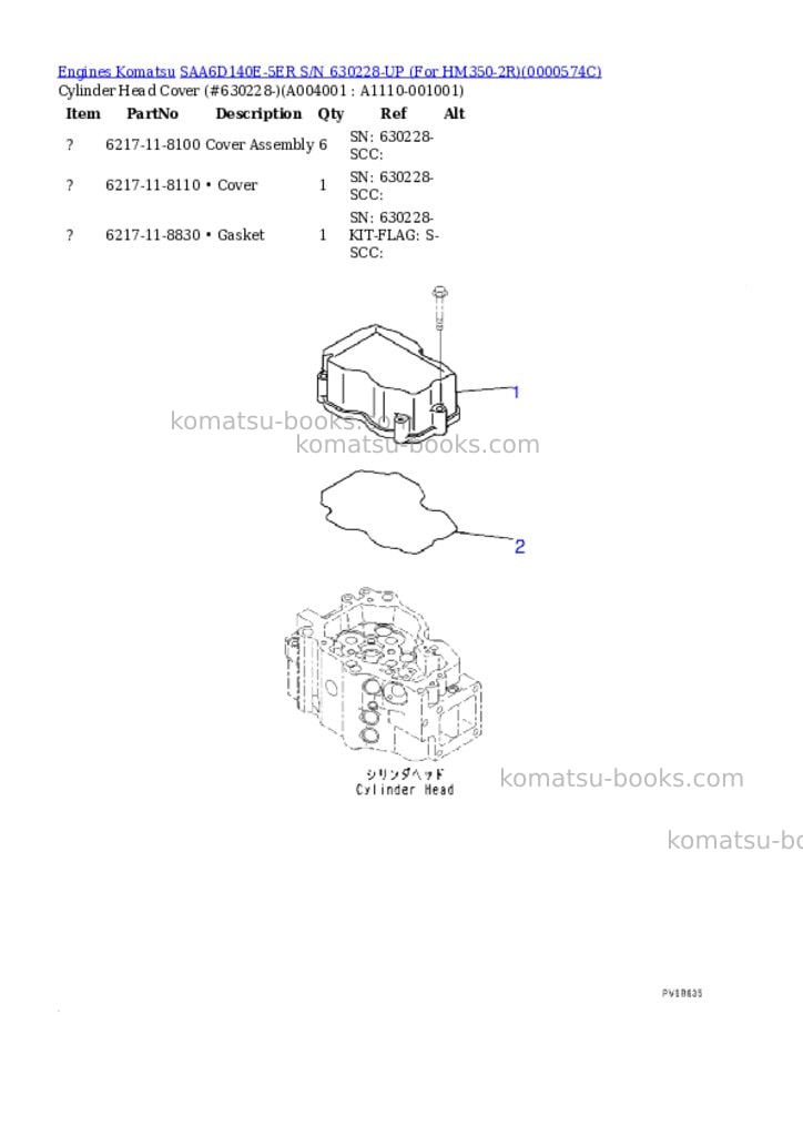 Komatsu saa6d140e-5er s/n 630228-up for hm350-2r Parts catalog cover Page 3