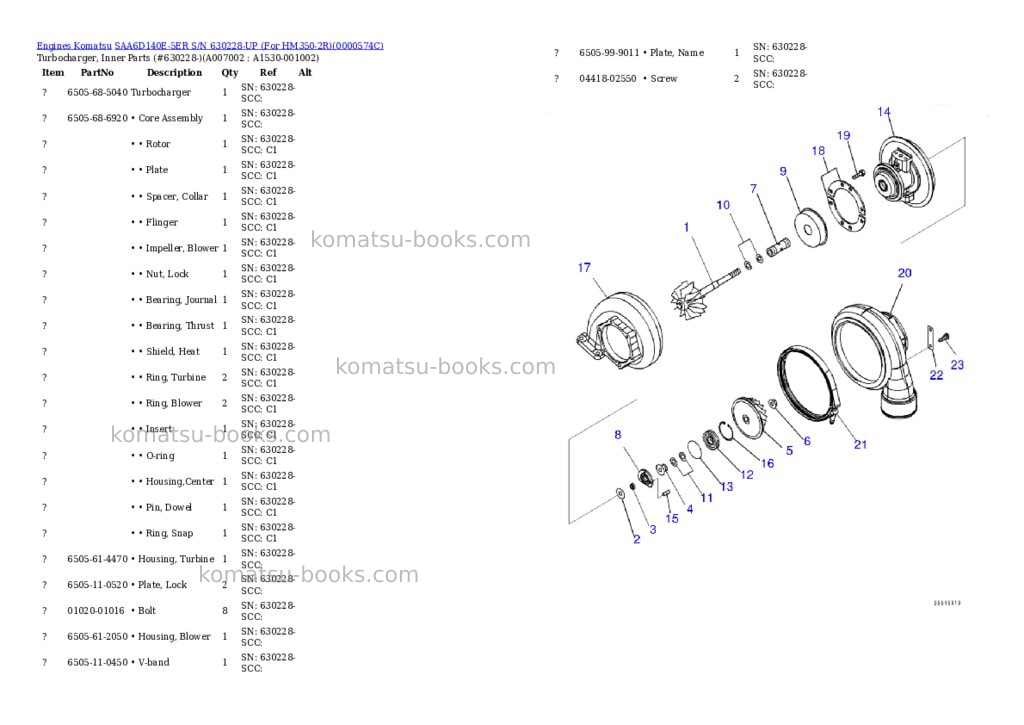 Komatsu saa6d140e-5er s/n 630228-up for hm350-2r Parts catalog cover Page 7