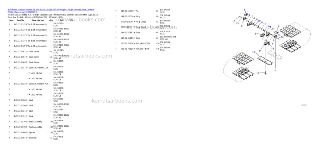 Komatsu d65px-16 s/n 80208-up tri-link shoe spec. single grouser shoe, 760mm width chassis only Parts catalog cover