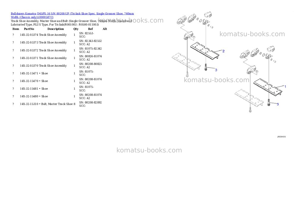 Komatsu d65px-16 s/n 80208-up tri-link shoe spec. single grouser shoe, 760mm width chassis only Parts catalog cover Page 2