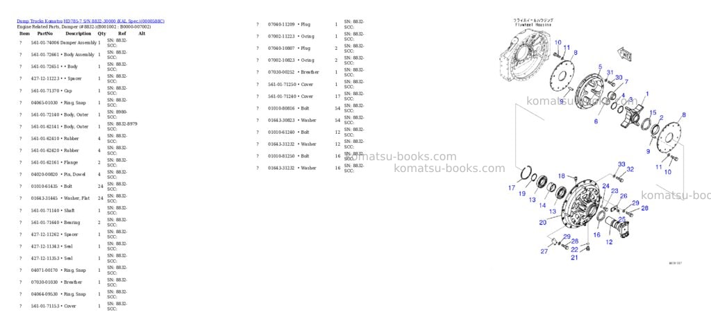 Komatsu hd785-7 s/n 8393-30000 -40 deg c spec. Parts catalog cover