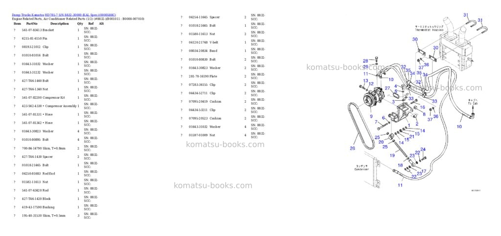 Komatsu hd785-7 s/n 8393-30000 -40 deg c spec. Parts catalog cover Page 10