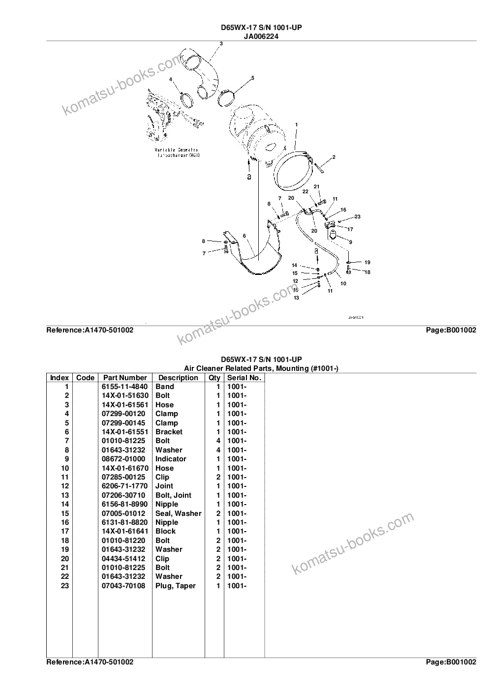 Komatsu d65wx-17 s/n 1001-up Parts catalog cover Page 5 Komatsu d65wx-17 s/n 1001-up Parts catalog cover Page 5