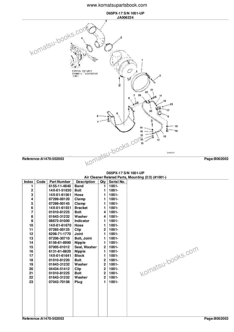 Komatsu d65px-17 s/n 1001-up Parts catalog cover Page 9