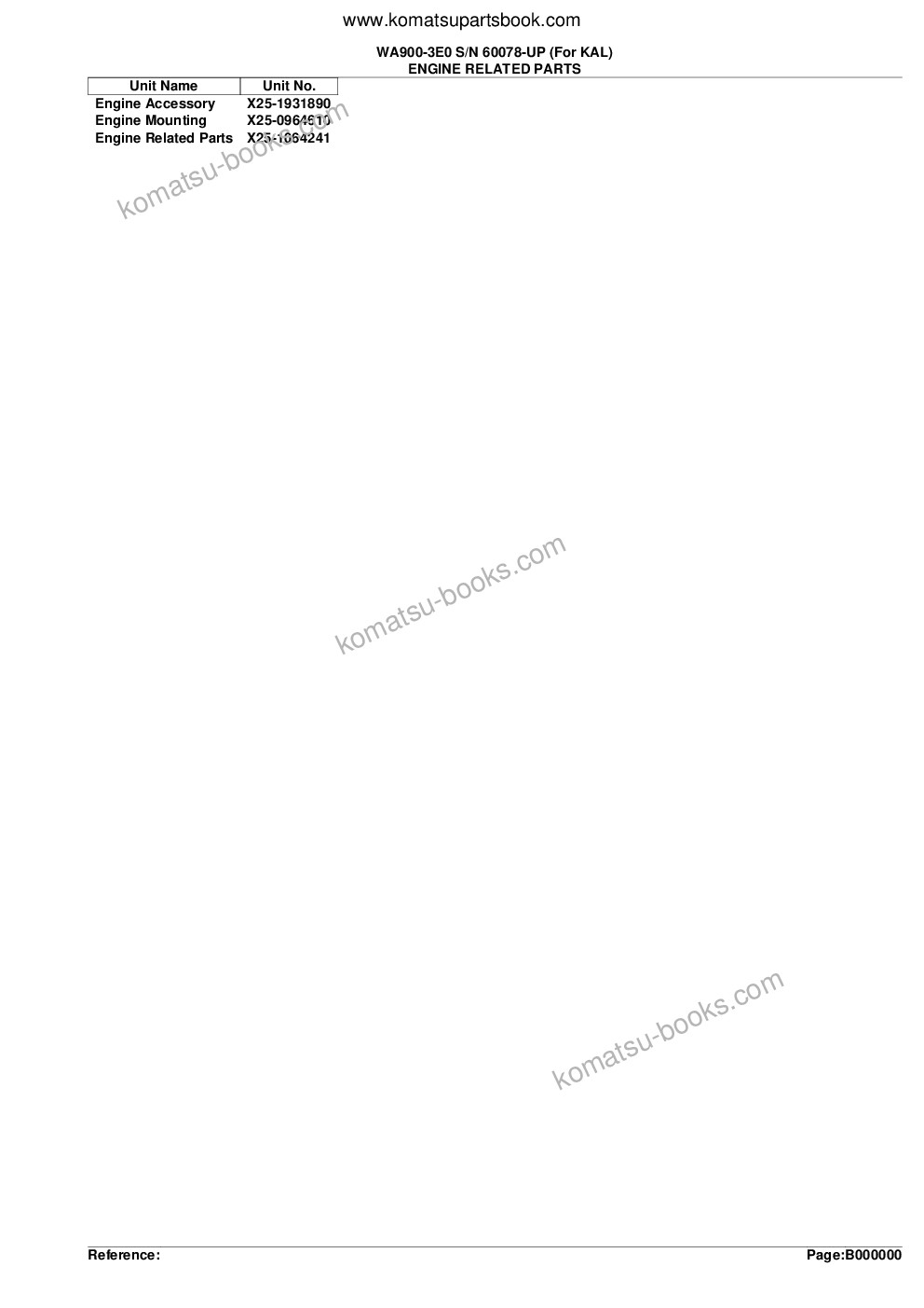 Komatsu WA900-3E0 S/N 60078-UP (For KAL) Parts catalog cover Page 2 Komatsu WA900-3E0 S/N 60078-UP (For KAL) Parts catalog cover Page 2