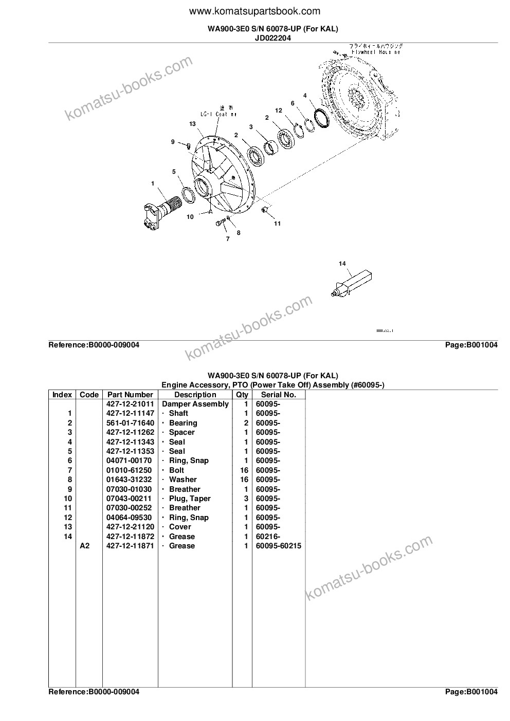 Komatsu WA900-3E0 S/N 60078-UP (For KAL) Parts catalog cover Page 7 Komatsu WA900-3E0 S/N 60078-UP (For KAL) Parts catalog cover Page 7