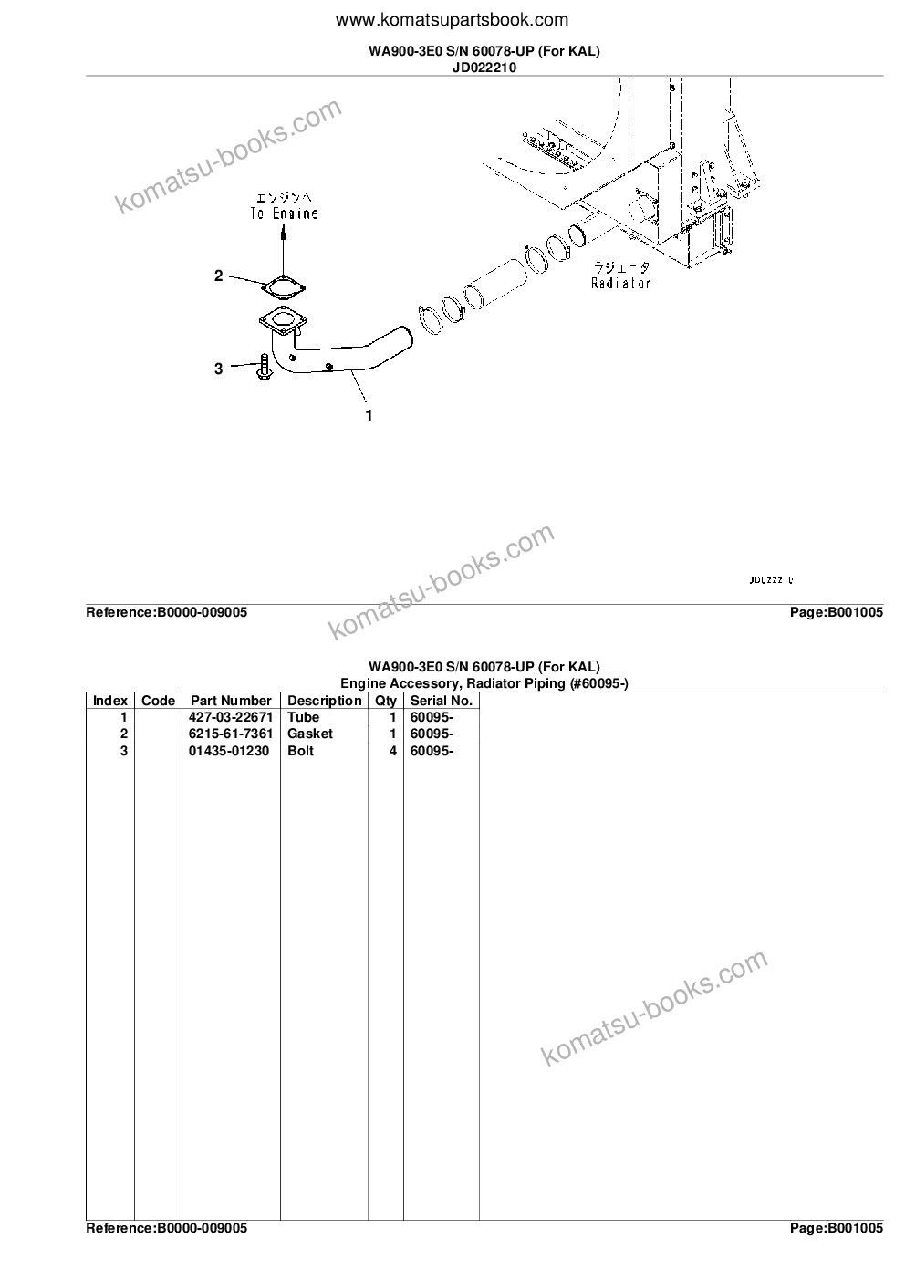 Komatsu WA900-3E0 S/N 60078-UP (For KAL) Parts catalog cover Page 8 Komatsu WA900-3E0 S/N 60078-UP (For KAL) Parts catalog cover Page 8