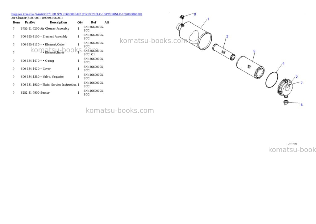 Komatsu saa6d107e-2b s/n 26600006-up for pc290lc-10/pc290nlc-10 Parts catalog cover Page 5 Komatsu saa6d107e-2b s/n 26600006-up for pc290lc-10/pc290nlc-10 Parts catalog cover Page 5