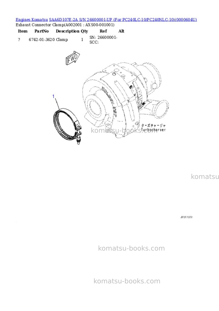 Komatsu saa6d107e-2a s/n 26600001-up for pc240lc-10/pc240nlc-10 Parts catalog cover Komatsu saa6d107e-2a s/n 26600001-up for pc240lc-10/pc240nlc-10 Parts catalog cover