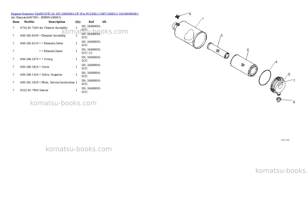 Komatsu saa6d107e-2a s/n 26600001-up for pc240lc-10/pc240nlc-10 Parts catalog cover Page 6 Komatsu saa6d107e-2a s/n 26600001-up for pc240lc-10/pc240nlc-10 Parts catalog cover Page 6