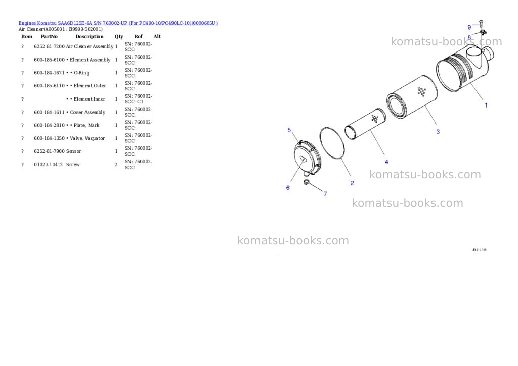 Komatsu saa6d125e-6a s/n 760002-up for pc490-10/pc490lc-10 Parts catalog cover Page 4