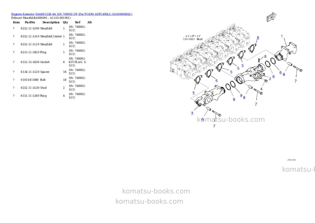 Komatsu saa6d125e-6a s/n 760002-up for pc490-10/pc490lc-10 Parts catalog cover Page 5