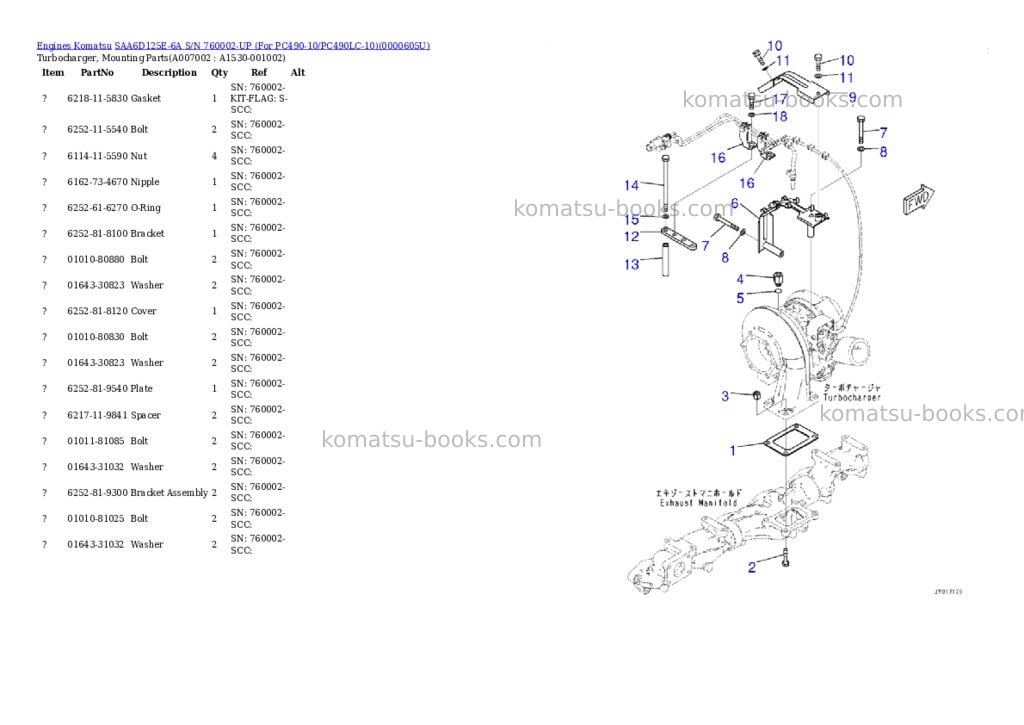 Komatsu saa6d125e-6a s/n 760002-up for pc490-10/pc490lc-10 Parts catalog cover Page 7