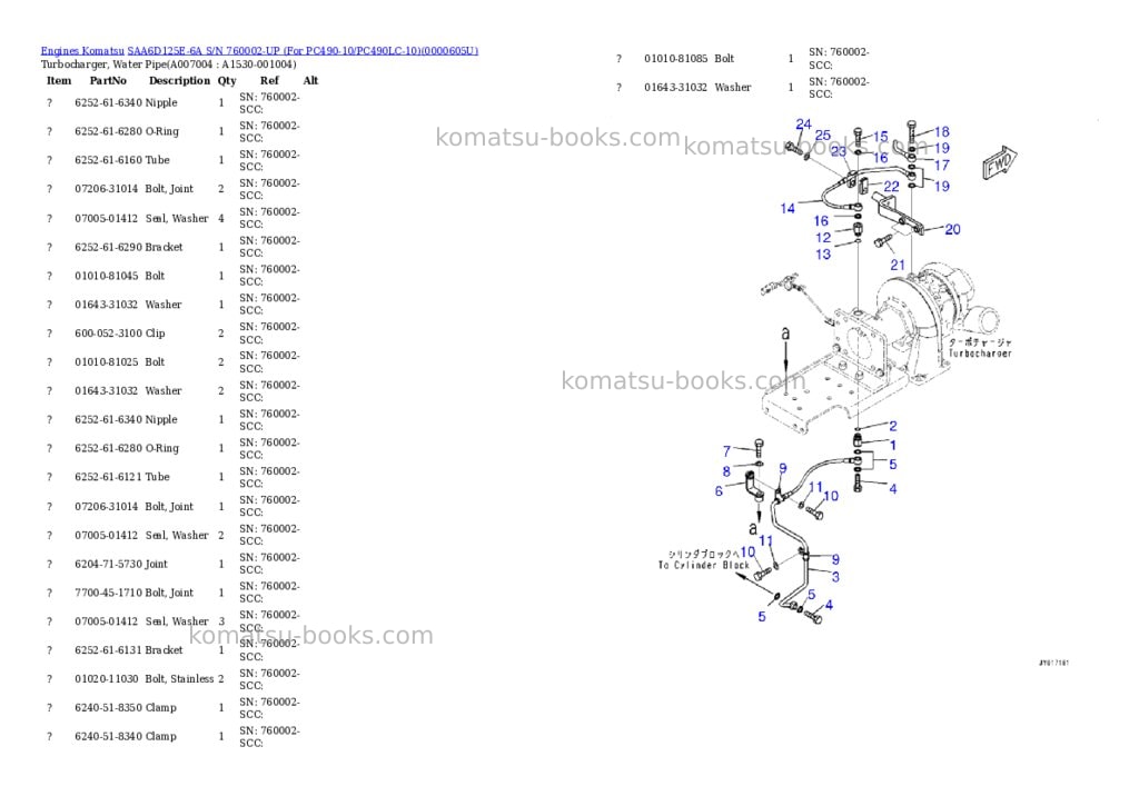 Komatsu saa6d125e-6a s/n 760002-up for pc490-10/pc490lc-10 Parts catalog cover Page 9