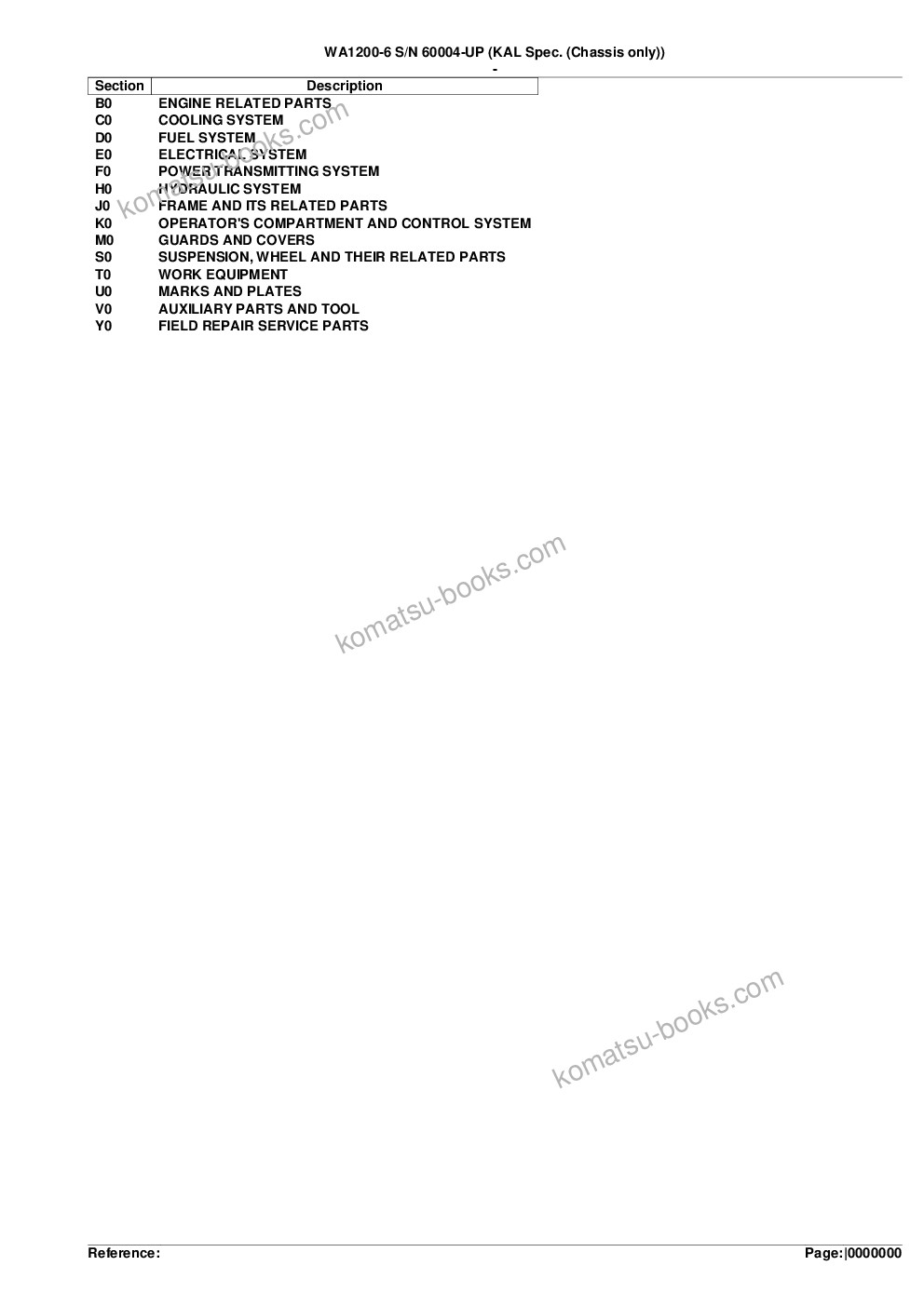 Komatsu wa1200-6 s/n 60001-up chassis only Parts catalog cover