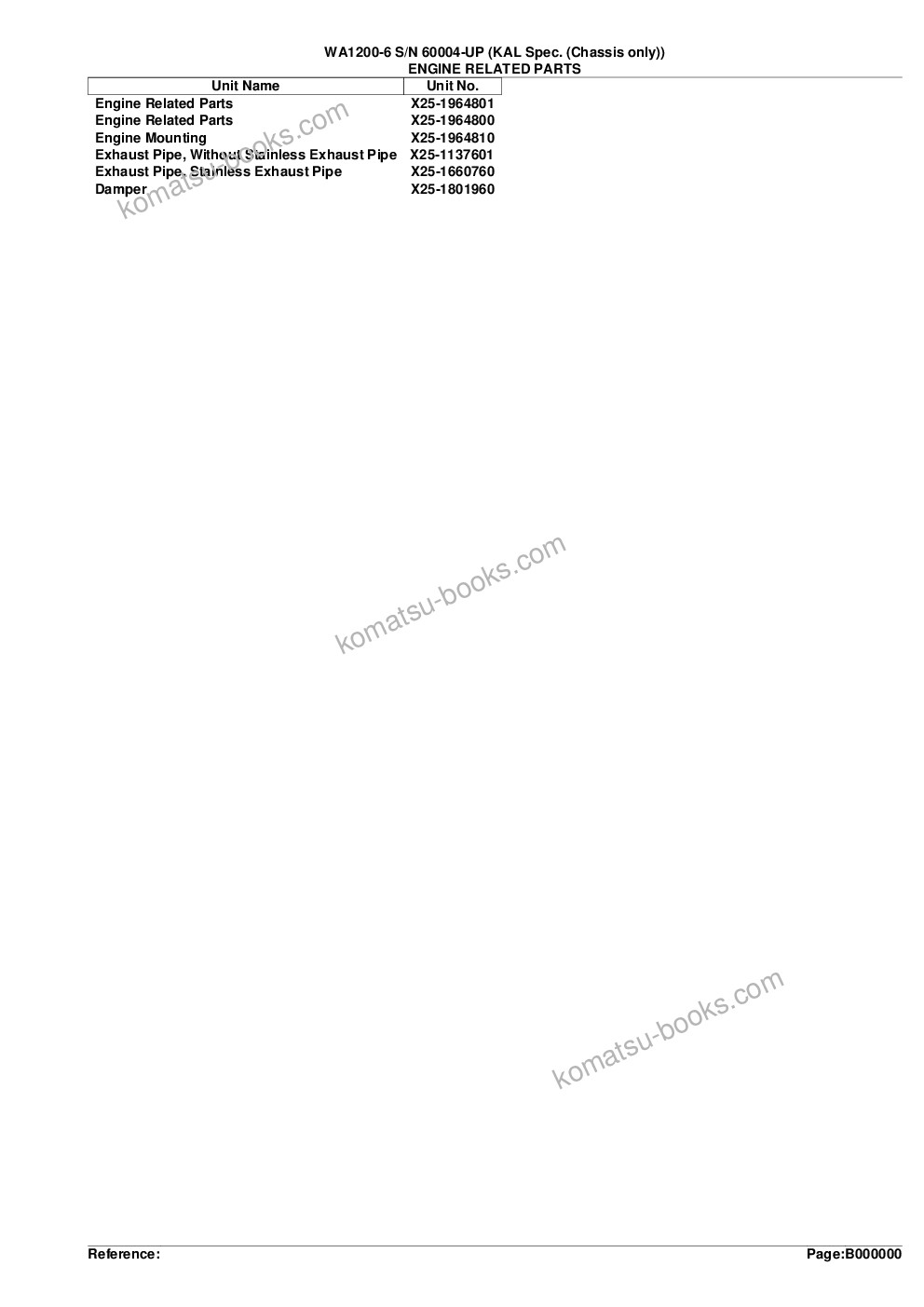 Komatsu wa1200-6 s/n 60001-up chassis only Parts catalog cover Page 2