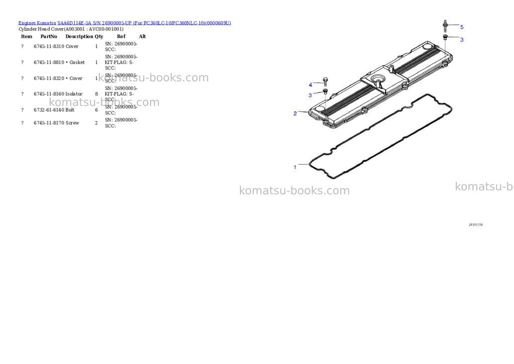 Komatsu saa6d114e-5a s/n 26900005-up for pc360lc-10/pc360nlc-10 Parts catalog cover Page 2