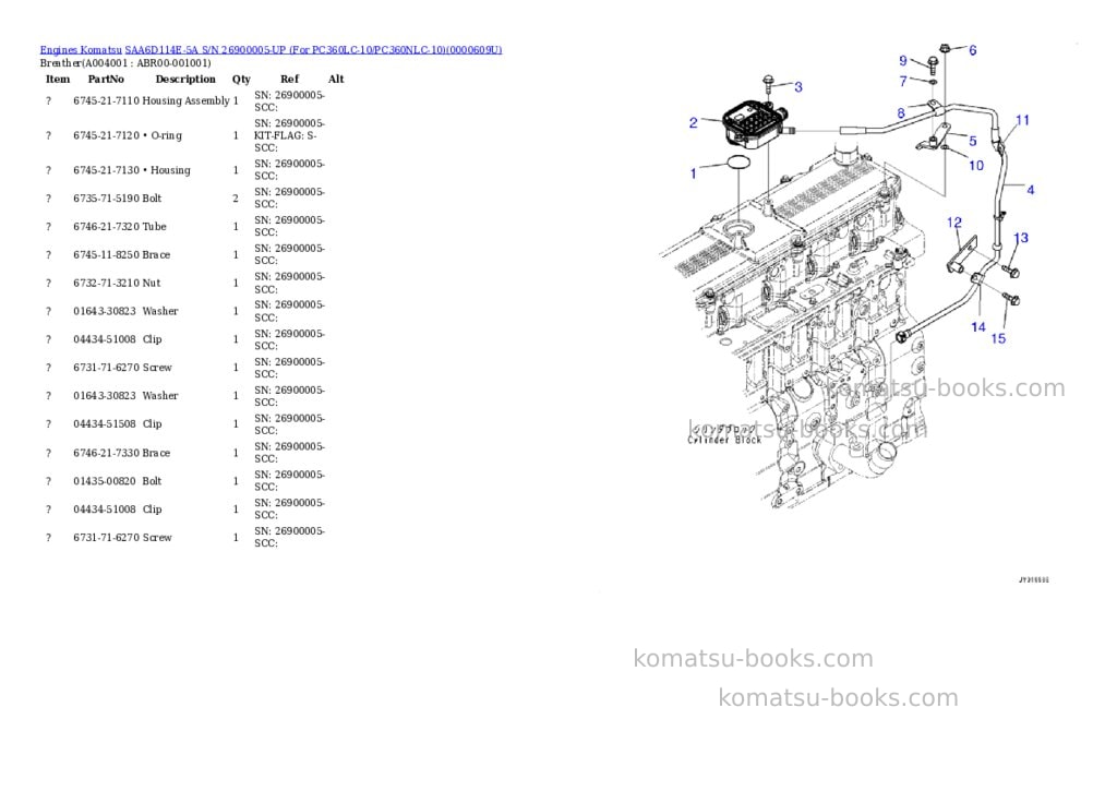 Komatsu saa6d114e-5a s/n 26900005-up for pc360lc-10/pc360nlc-10 Parts catalog cover Page 3