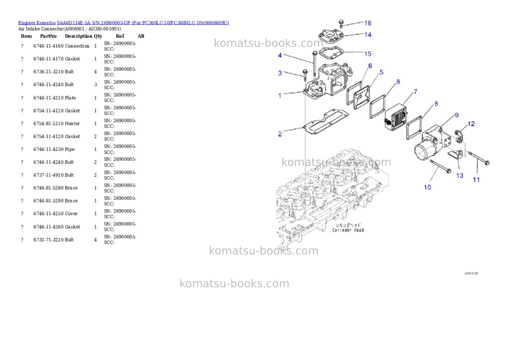 Komatsu saa6d114e-5a s/n 26900005-up for pc360lc-10/pc360nlc-10 Parts catalog cover Page 5