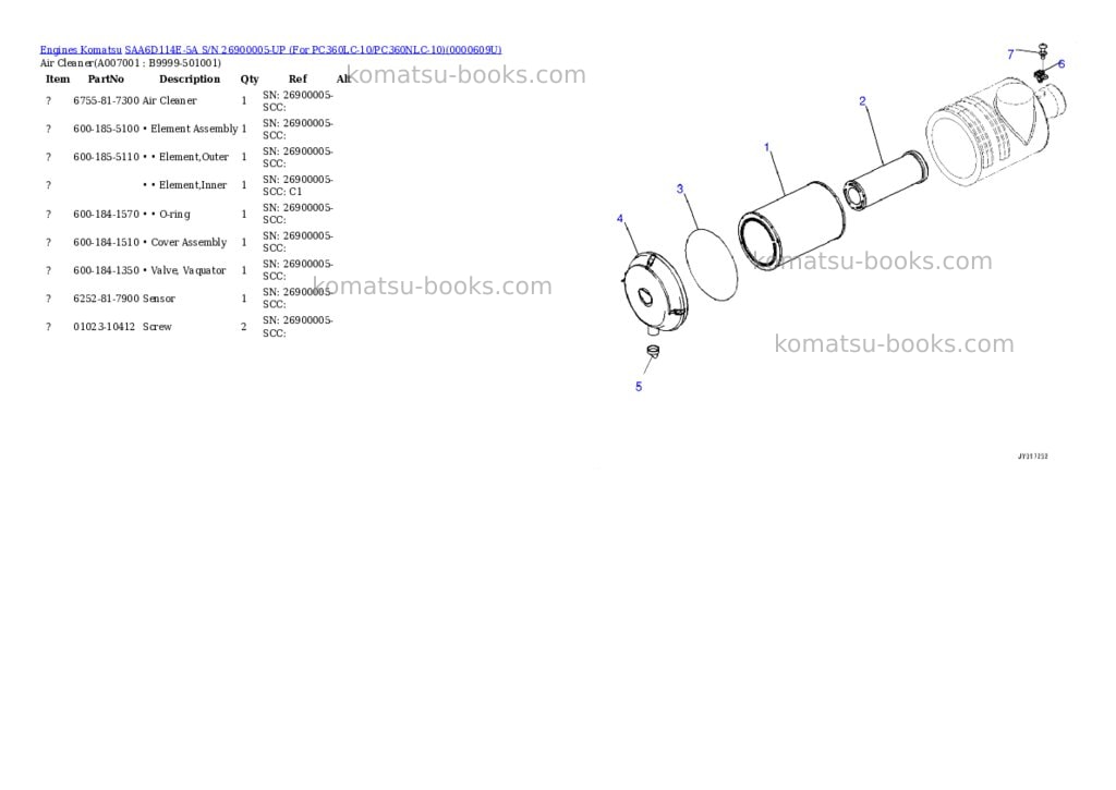 Komatsu saa6d114e-5a s/n 26900005-up for pc360lc-10/pc360nlc-10 Parts catalog cover Page 6