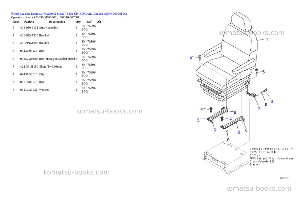 Komatsu wa250pz-6 s/n 75896-up for kal chassis only Parts catalog cover Page 10 Komatsu wa250pz-6 s/n 75896-up for kal chassis only Parts catalog cover Page 10