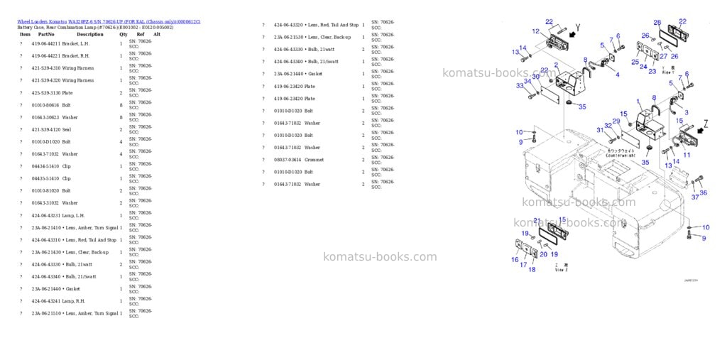 Komatsu wa320pz-6 s/n 70626-up for kal chassis only Parts catalog cover Komatsu wa320pz-6 s/n 70626-up for kal chassis only Parts catalog cover