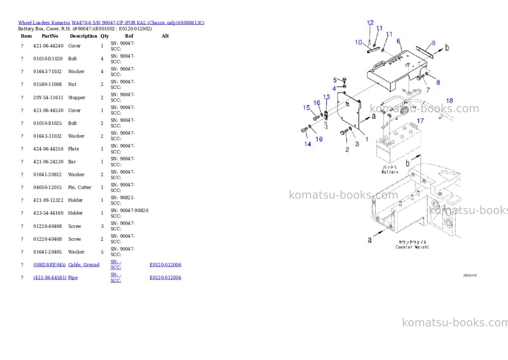Komatsu WA470-6 S/N 90047-UP (FOR KAL (Chassis only)) Parts catalog cover
