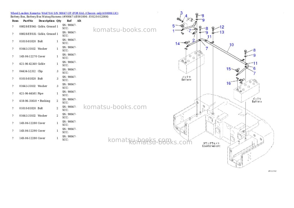 Komatsu WA470-6 S/N 90047-UP (FOR KAL (Chassis only)) Parts catalog cover Page 5