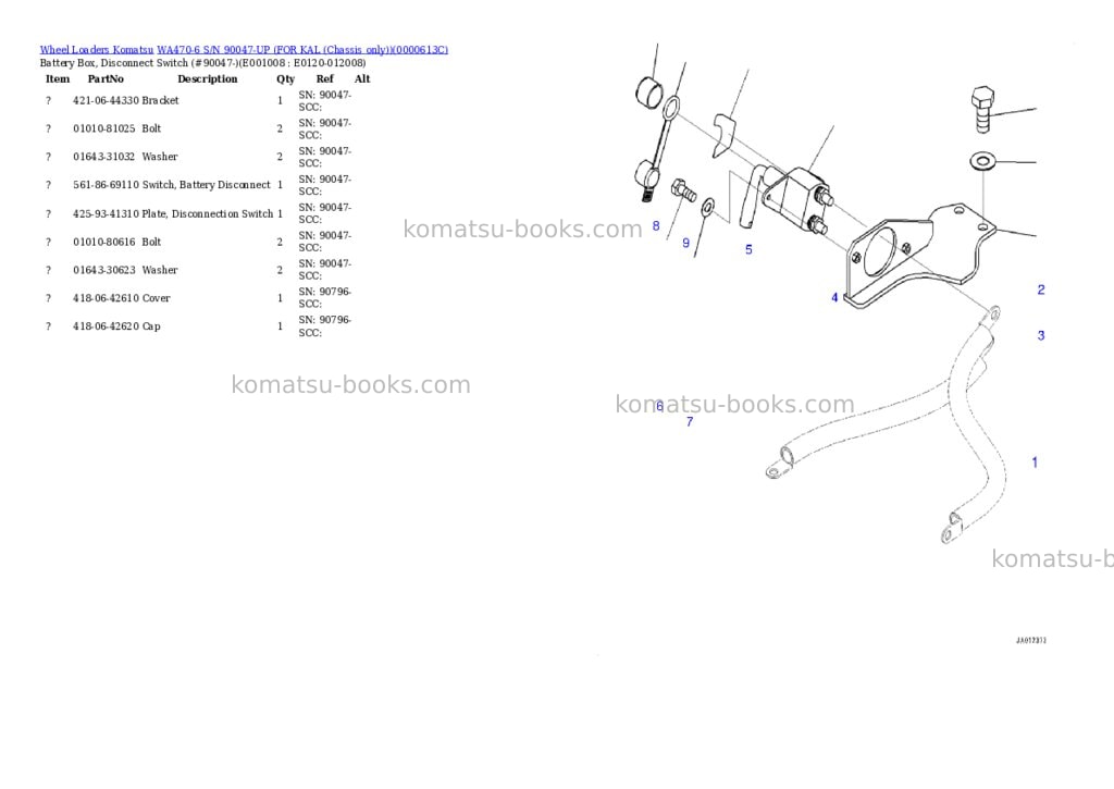Komatsu WA470-6 S/N 90047-UP (FOR KAL (Chassis only)) Parts catalog cover Page 7