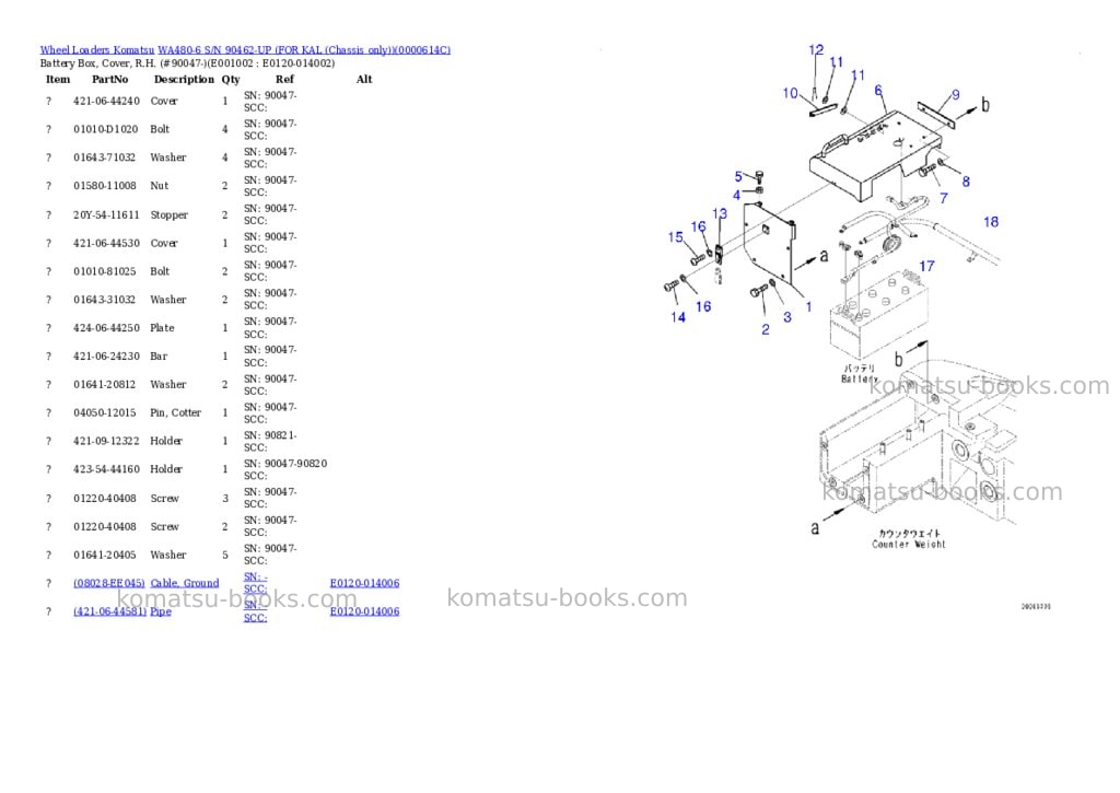 Komatsu WA480-6 S/N 90462-UP (FOR KAL (Chassis only)) Parts catalog cover