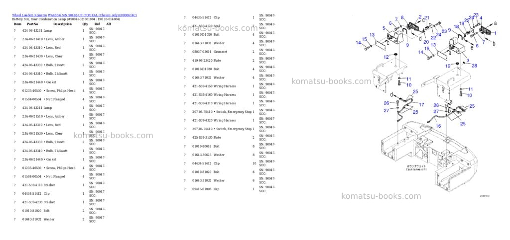 Komatsu WA480-6 S/N 90462-UP (FOR KAL (Chassis only)) Parts catalog cover Page 3