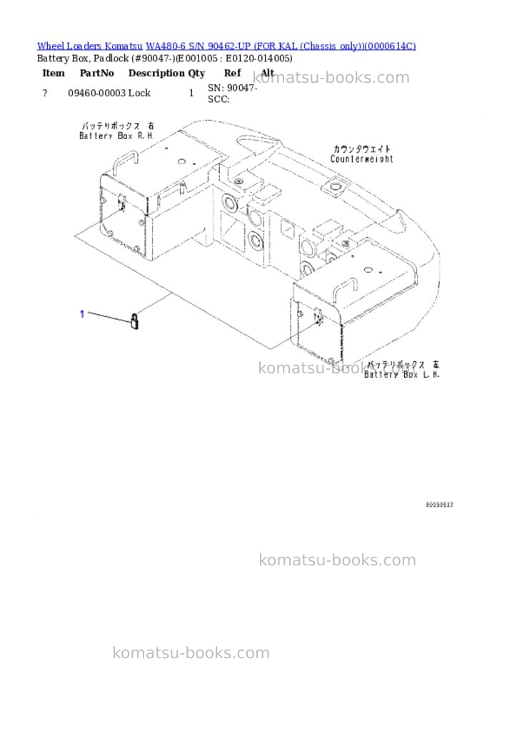 Komatsu WA480-6 S/N 90462-UP (FOR KAL (Chassis only)) Parts catalog cover Page 4