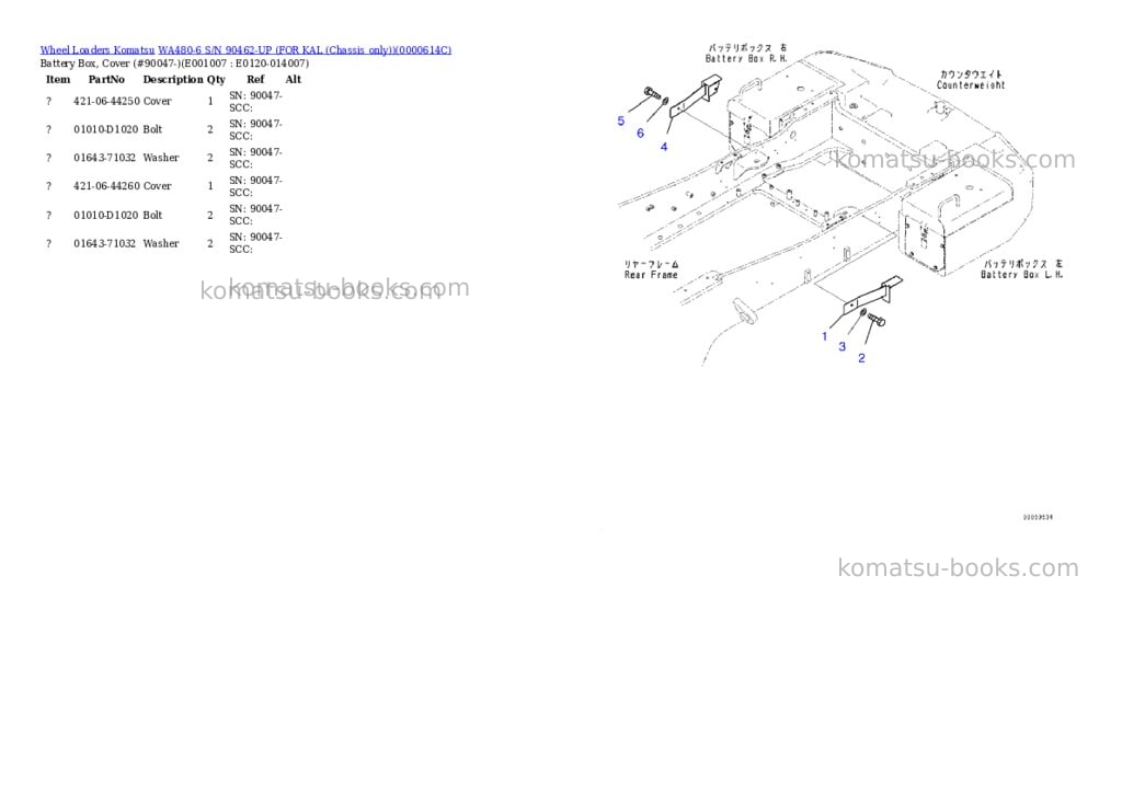 Komatsu WA480-6 S/N 90462-UP (FOR KAL (Chassis only)) Parts catalog cover Page 6