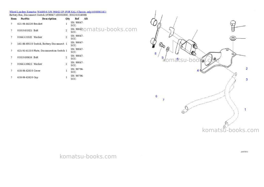 Komatsu WA480-6 S/N 90462-UP (FOR KAL (Chassis only)) Parts catalog cover Page 7