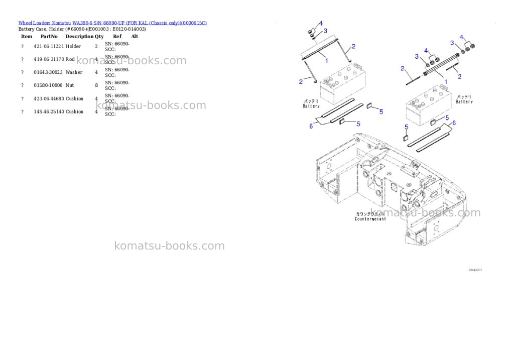 Komatsu wa380-6 s/n 66090-up for kal chassis only Parts catalog cover Page 2